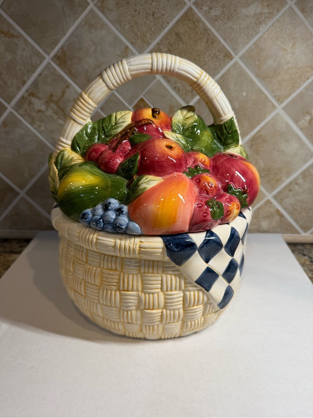 Certified International Susan Winget Ceramic Fruit Basket Cookie Jar VINTAGE